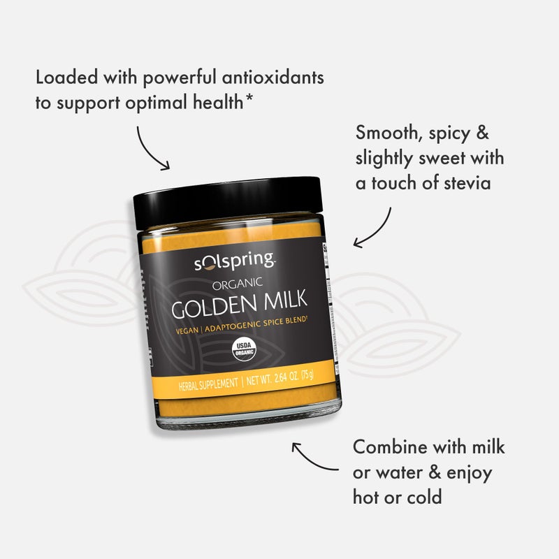 Dr. Mercola Solspring Organic Golden Milk Herbal Supplement, 2.64 Oz. (75 g), Vegan Spice Blend with Turmeric & Ginger, Non GMO, Gluten Free, Soy Free, USDA Organic - Image 4